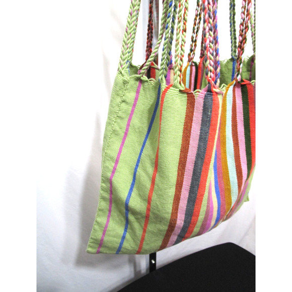 Handmade Medium Sz. Multicolor Striped Mexican Market Tote Bag - Picture 5 of 10